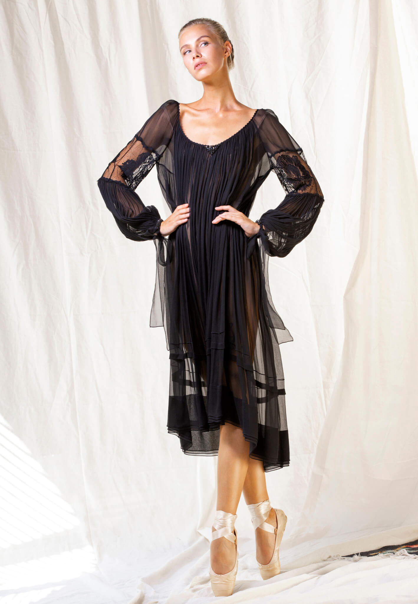 black silk dress with lace