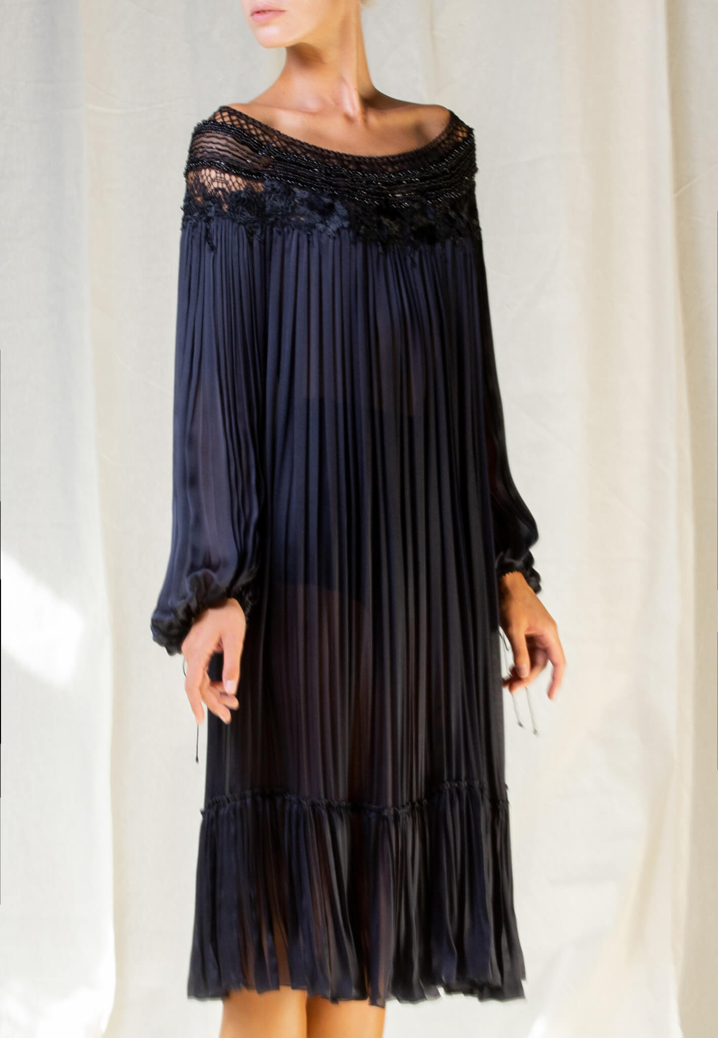 black silk dress with lace