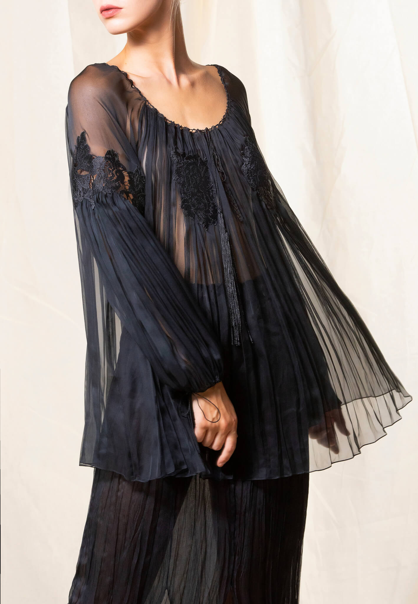 Black Silk blouse with lace