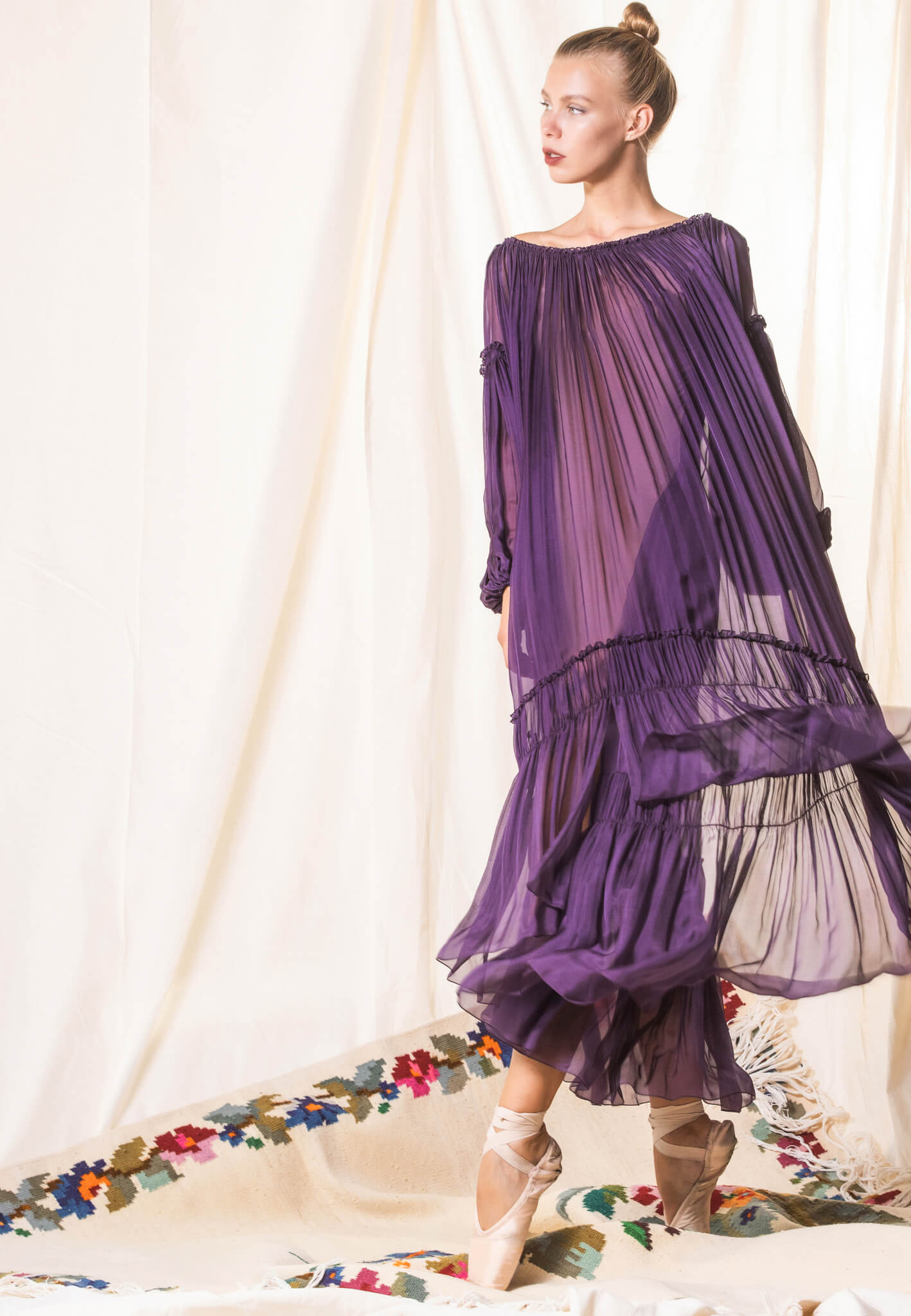 Purple silk dress with lace