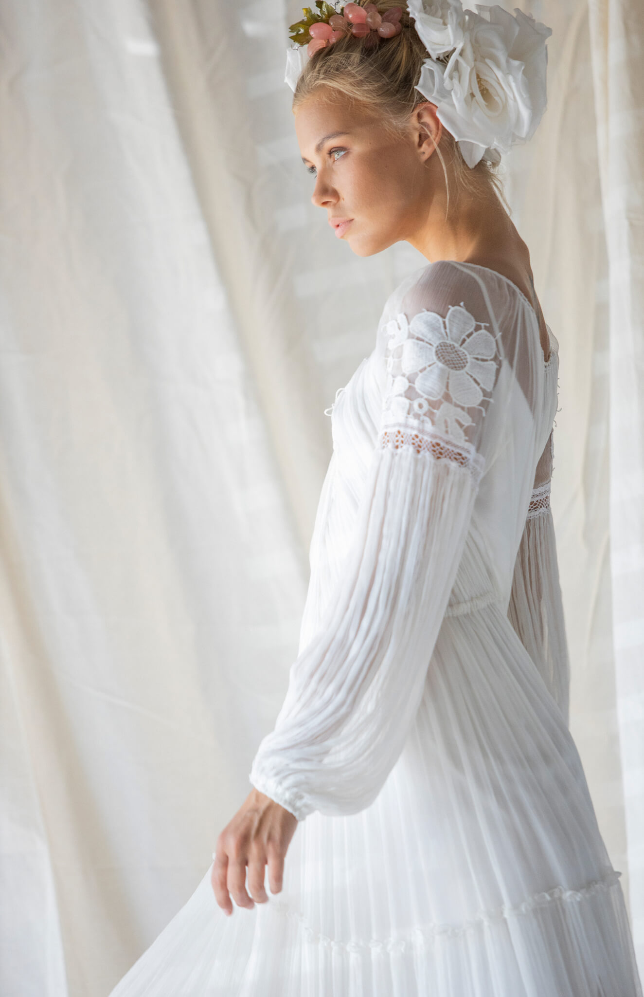 Bride silk dress with embroidery