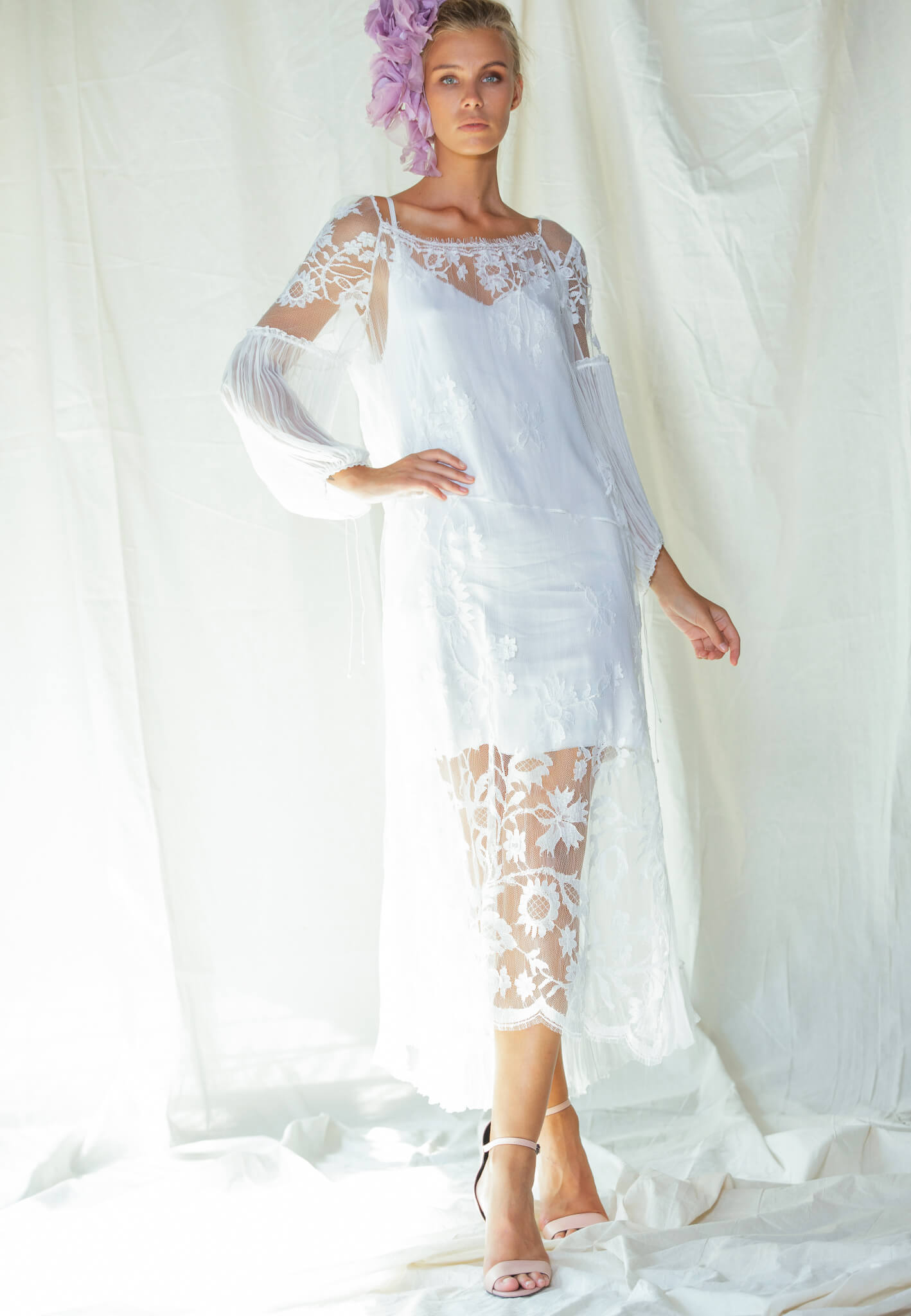 White Silk dress with lace