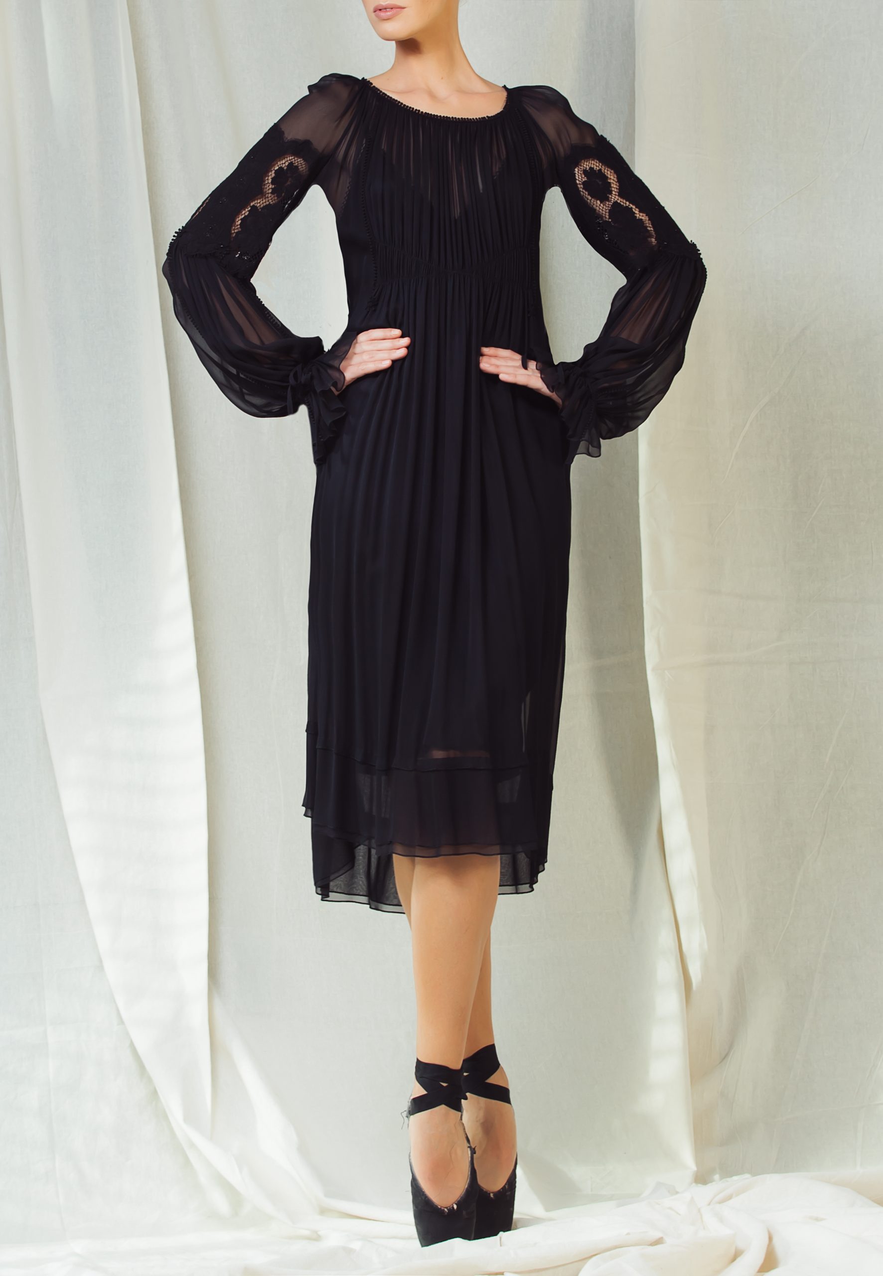 Black Silk dress with lace