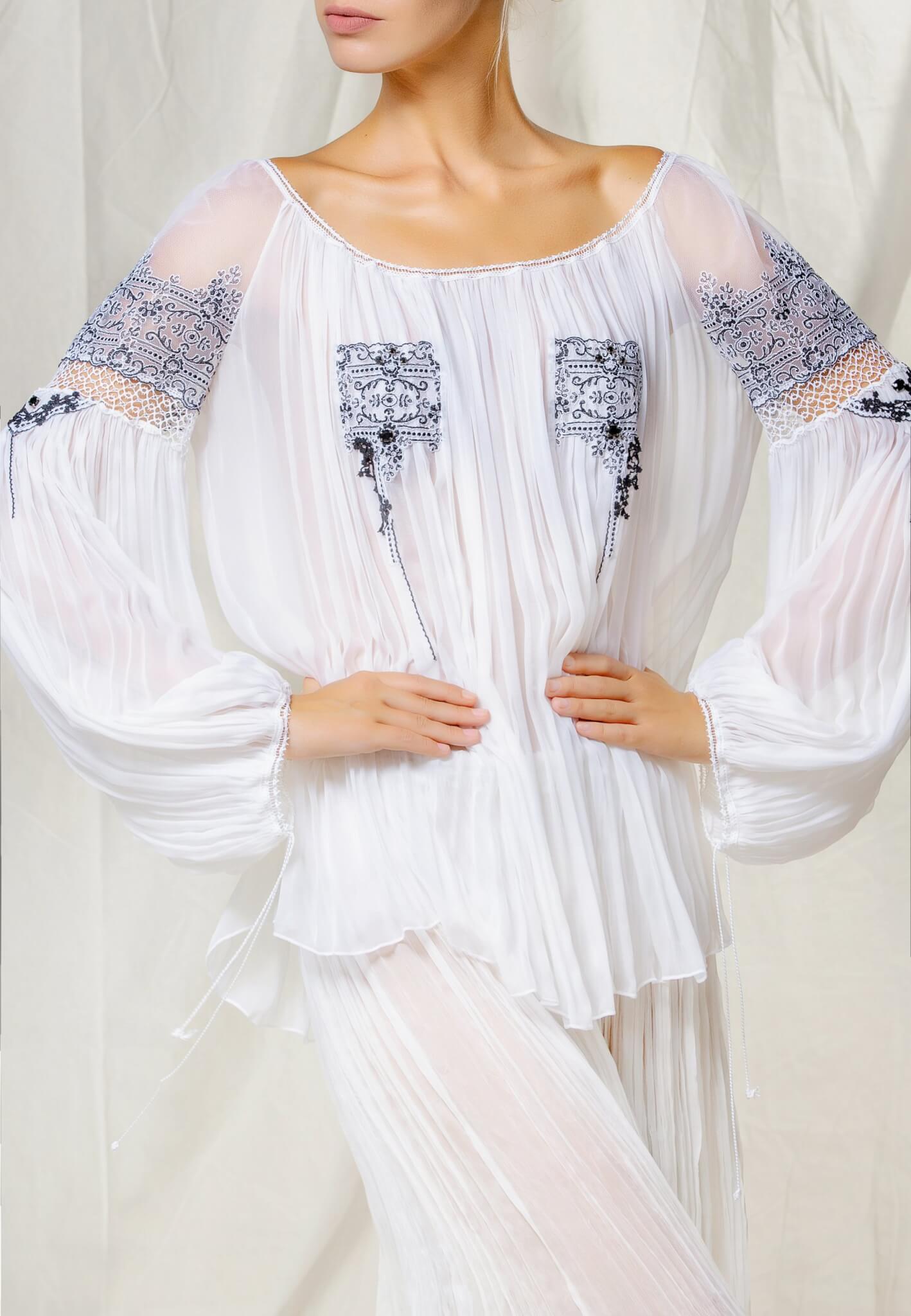 Silk blouse with lace and beads