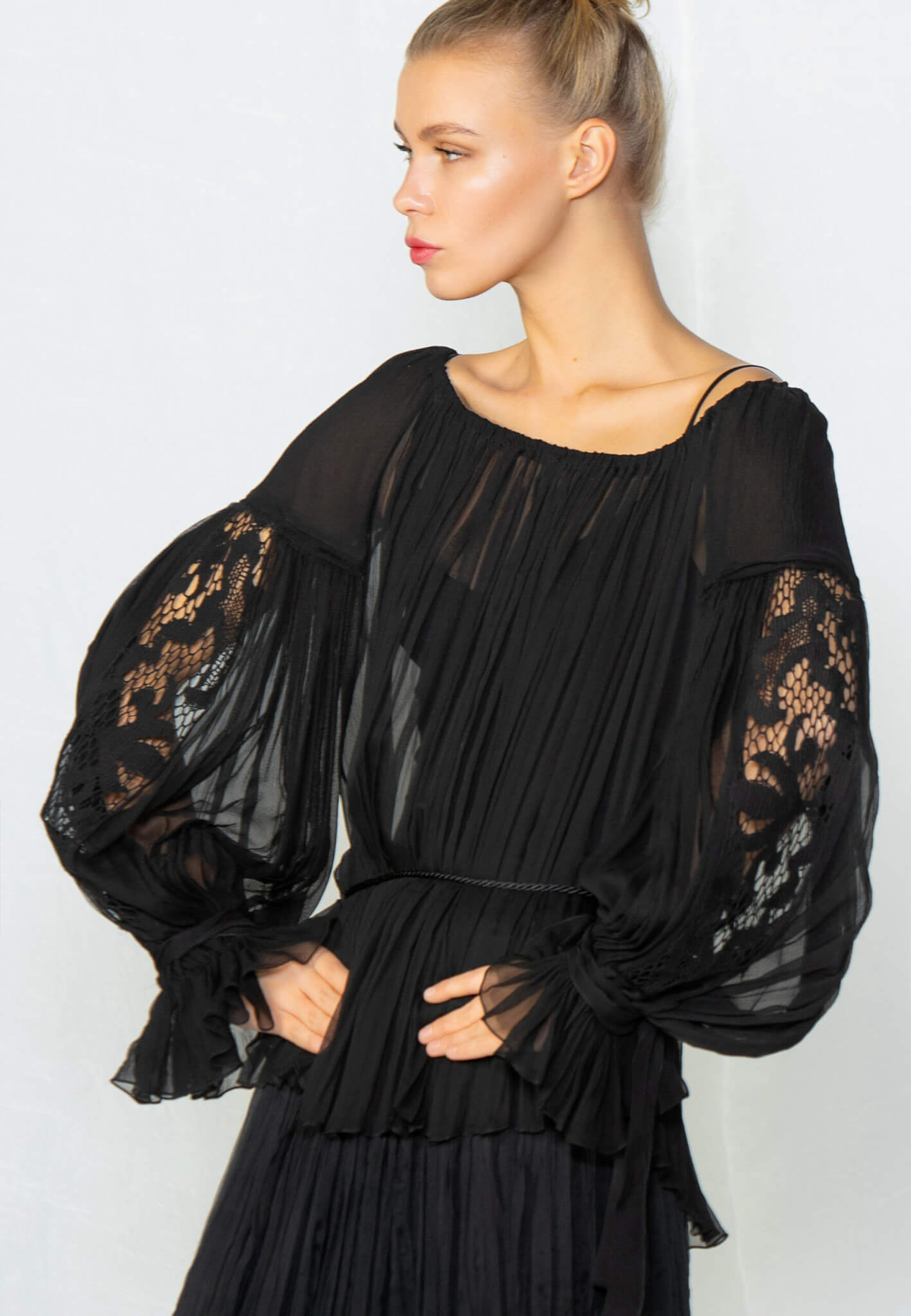 Black silk blouse with lace