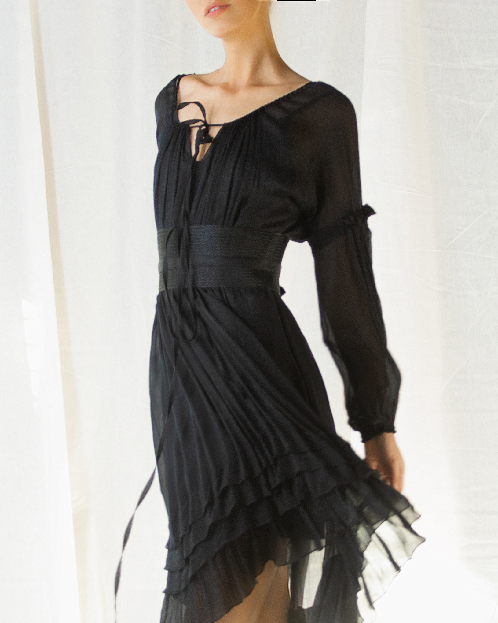 Black silk dress with lace